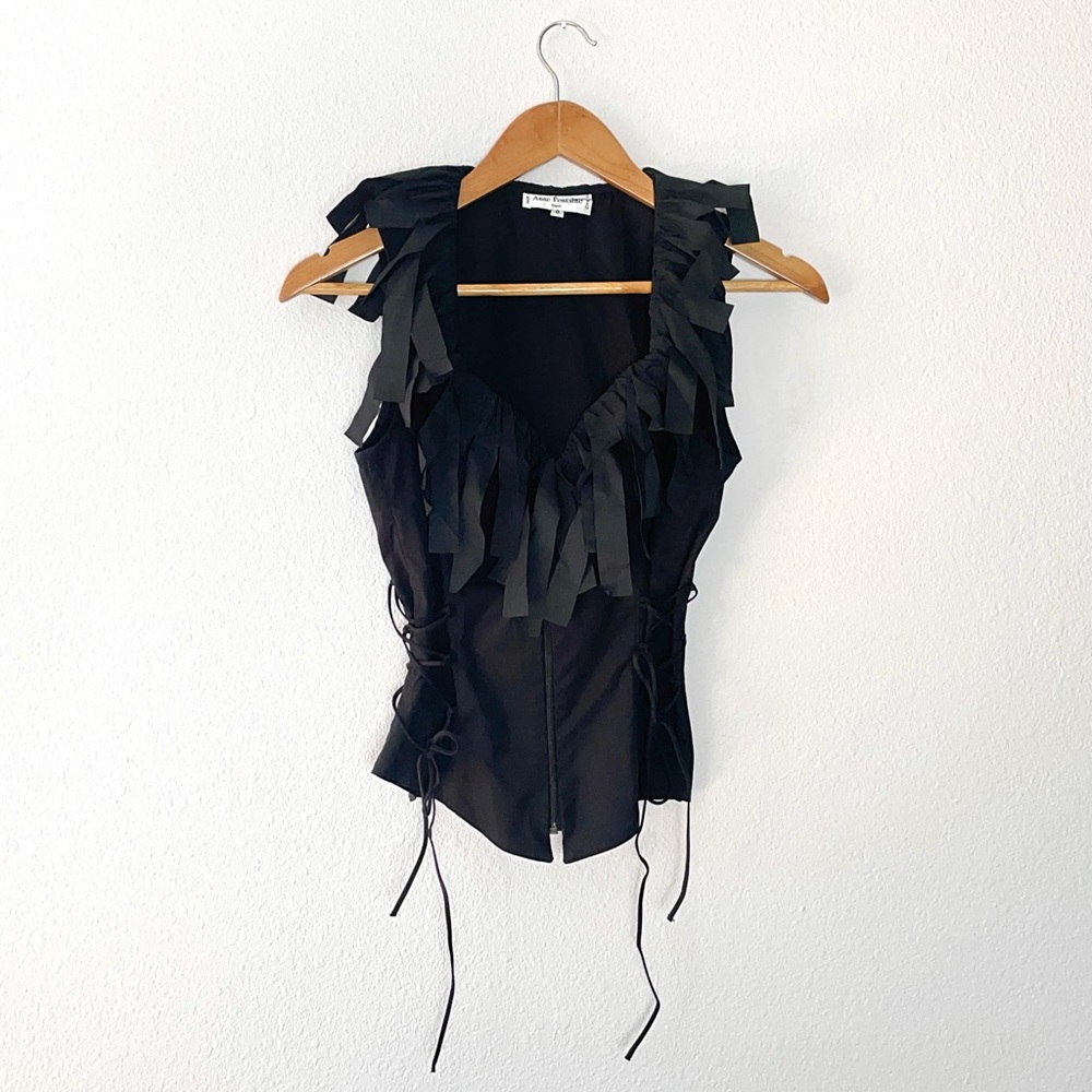 Anne Fontaine Black Ruffled Corset Top 0 XXS XS